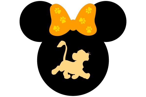Mickey Mouse Silhouette with a Paw Print Bow and a Running Lion