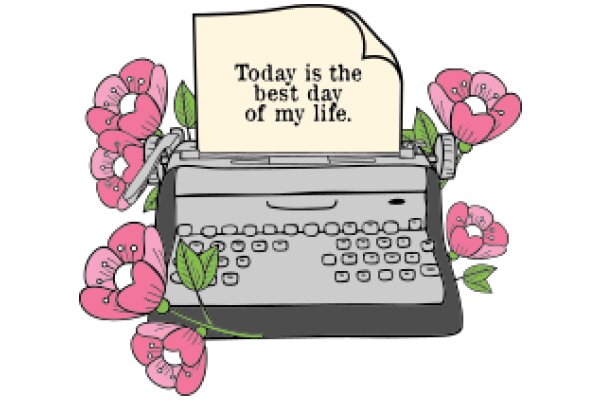 A Whimsical Illustration of a Typewriter with a Flowery Message