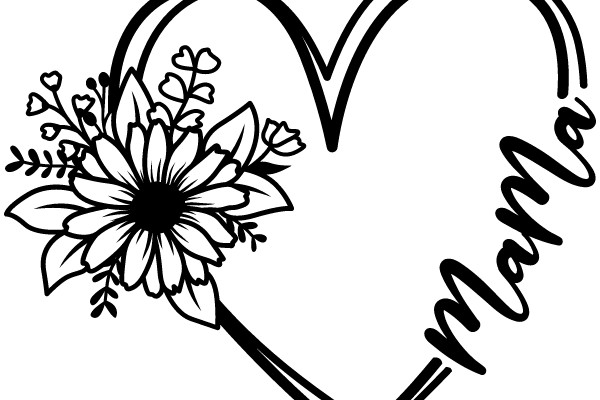 Hand-Drawn Floral Heart with the Word 'Mama' Wrapped Around It