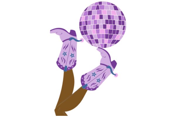 A whimsical scene of a disco ball and a purple fish character, set against a white background.