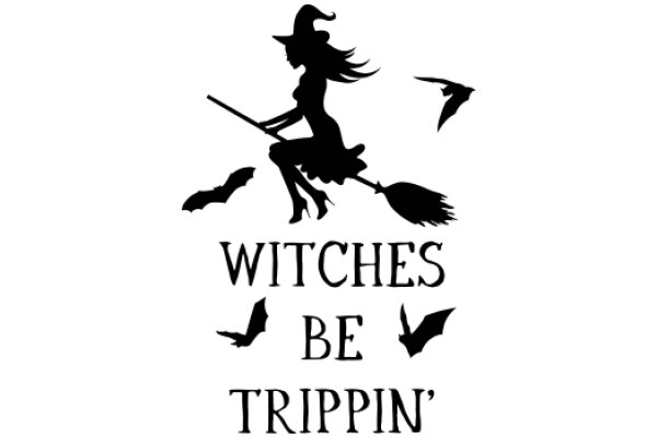 Witches' Night: A Silhouette of a Witch on a Broom, Surrounded by Bats, with the Phrase 'Witches Be Trippin' in the Background.