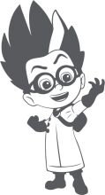A Stylized Cartoon Character with Spiky Hair and Glasses, Standing with One Arm Raised and a Smile.