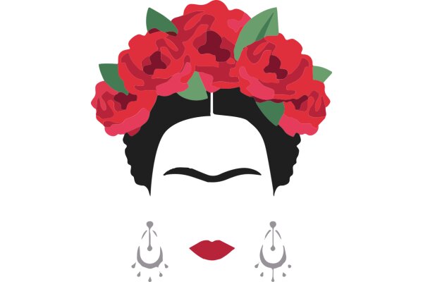 Stylized Portrait of a Person with a Flower Crown and a Crescent Moon on the Face