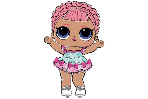 Adorable Cartoon Character: A Pink-Haired Girl in a Pink Dress with Pink Bow