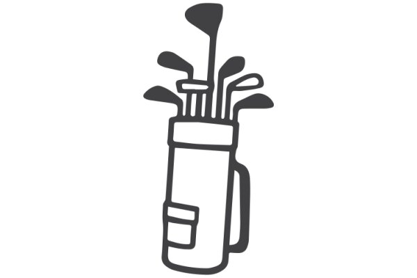 A Simple Line Drawing of a Coffee Cup and Golf Clubs