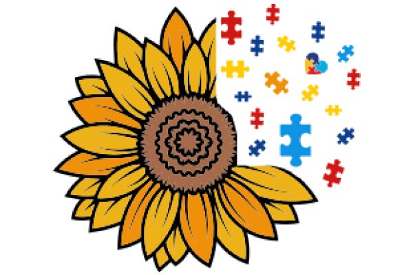 A Sunflower Surrounded by Puzzle Pieces
