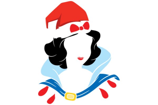 A Festive Holiday Greeting: A Woman in a Santa Hat with a Blue Bow and Red Drops