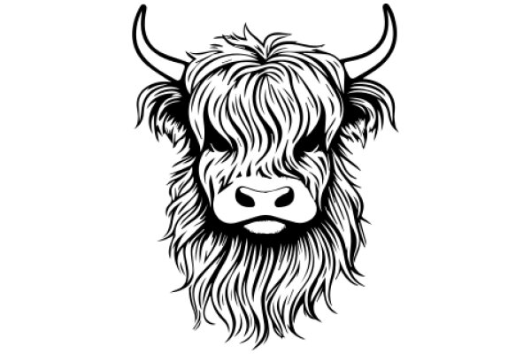 Stylized Illustration of a Highland Cow's Head