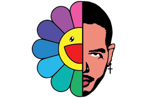 A Colorful Portrait of a Man and His Flowery Companion