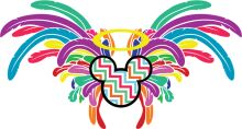 Vibrant and Colorful Artwork Featuring a Stylized Character with a Rainbow Palette and a Mickey Mouse-Inspired Hat