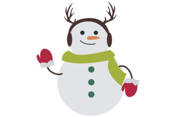 A Friendly Snowman with Headphones and Antlers