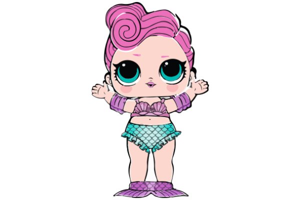 Stylish Anime Character: A Fashionable Pink-Haired Girl with Purple Boots and a Blue Skirt