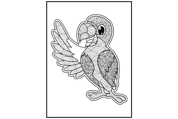 Stylized Line Drawing of a Bird with a Floral Pattern