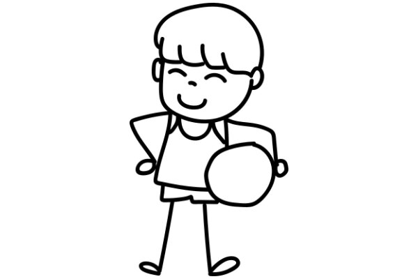 A Simple Line Drawing of a Boy with a Ball