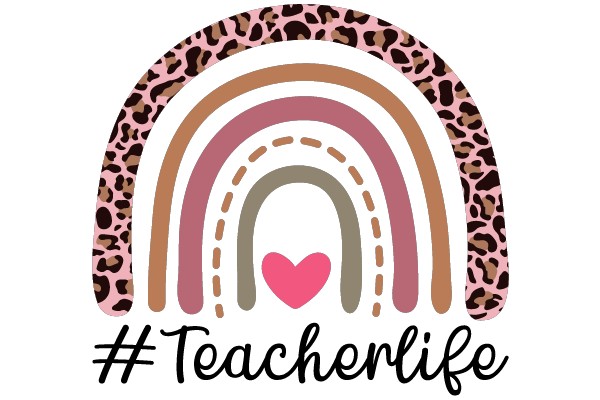 Vibrant Rainbow Arch with a Pink Heart and the Hashtag #TeacherLife