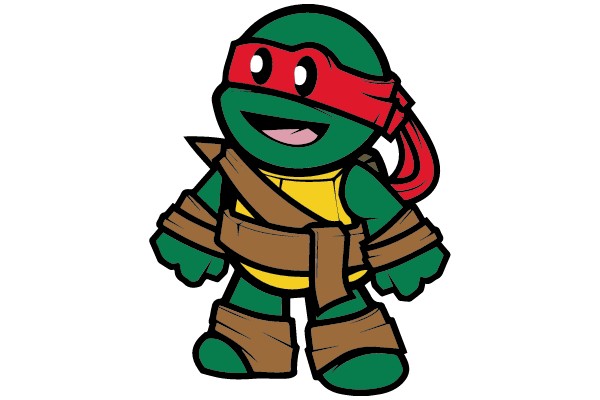 Smiling Teenage Mutant Ninja Turtle with Red Bandana and Brown Sash