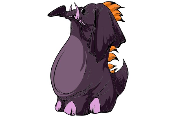 Whimsical Illustration of a Purple Elephant with Orange Horns and a Playful Expression