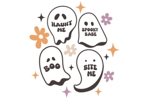 Spooky Halloween Greetings: Boo, Scary Ghosts, and Festive Flowers