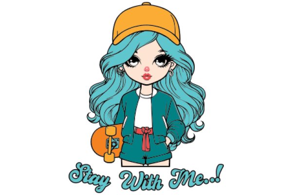 Stay with Me: A Colorful Cartoon Character with a Skateboard, Ready for Adventure!