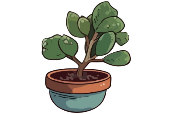 A Digital Illustration of a Potted Plant with Green Leaves and a Brown Pot