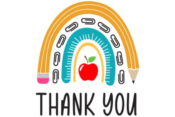 A Colorful Thank You Logo with Apple, Pencil, and Rainbow Design