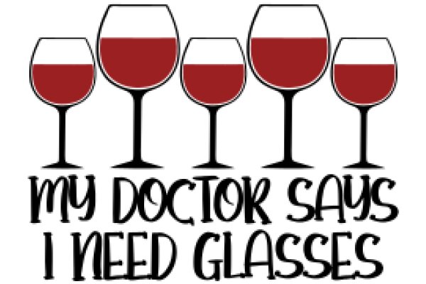 A Collection of Five Wine Glasses, Each Filled with Red Wine, Accompanied by a Playful Doctor's Message