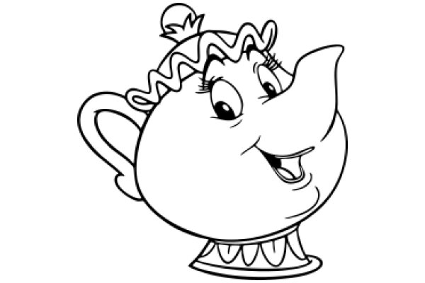 Whimsical Character: A Cartoon Drawing of a Smiling Teapot with a Curly Hair Top