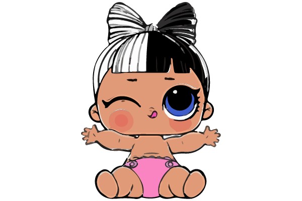 A Winking Baby with a Bow and Pink Pants