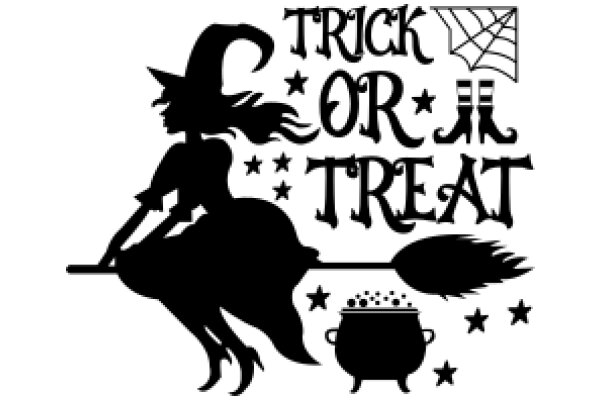 Halloween-themed poster with a witch, cauldron, and stars, promoting a 'Trick or Treat' event.