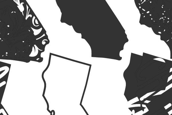 California State Outline with Decorative Text Variations