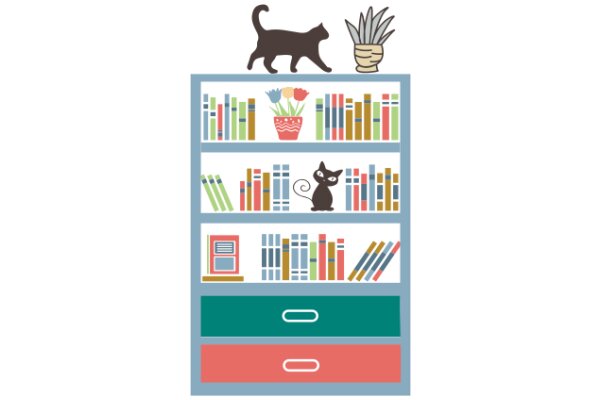 A Cozy Corner with a Cat and a Bookshelf