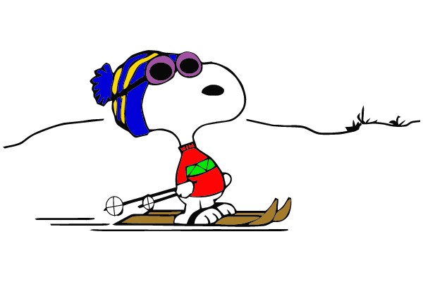 Snoopy in Ski Gear on a Winter Landscape