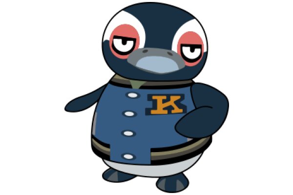 A Whimsical Penguin with a Blue Jacket and a K on the Front