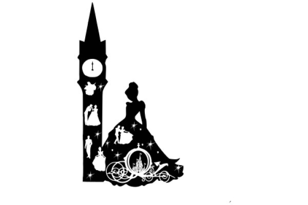 A Silhouette of a Cinderella-Inspired Scene with a Clock Tower and Starry Sky