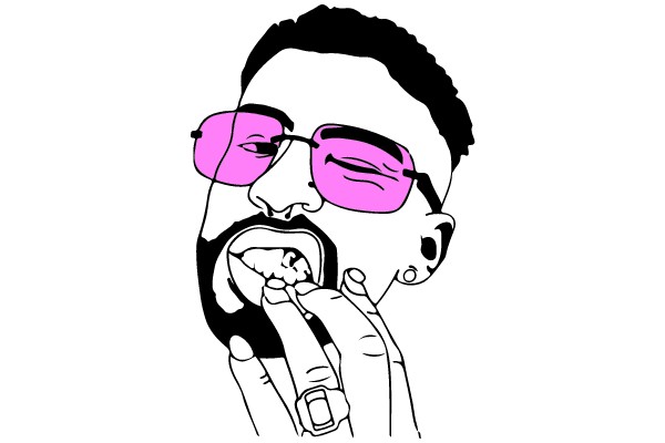 A Stylish Illustration of a Man with Pink Sunglasses and a Ring on His Finger