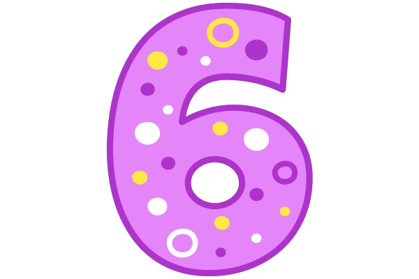 Vibrant Purple Donut with Yellow Dots and Number 6