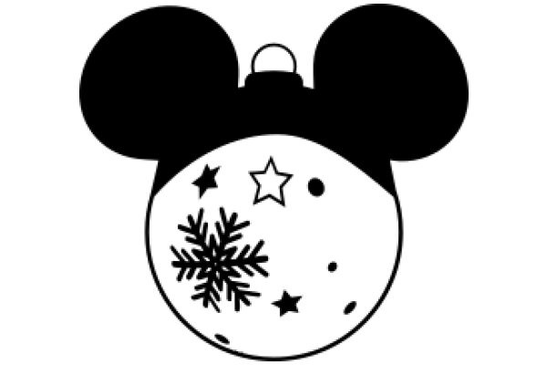 A Silhouette of Mickey Mouse's Head with a Star and Snowflake Design