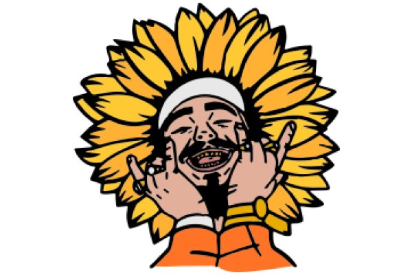 A Cartoon Character with a Sunflower Headband and a Smiling Face, Holding a Finger to the Mouth.