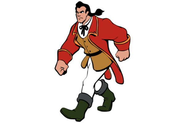 Vintage Cartoon Character: A Stylish Gentleman in a Red Coat and Green Boots