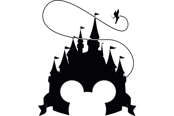 Whimsical Castle Silhouette with a Flying Tinkerbell