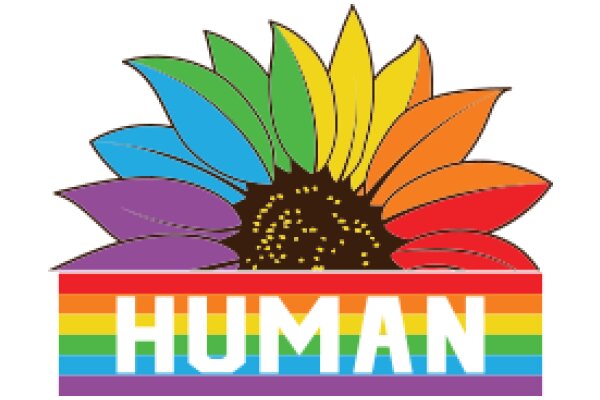 Vibrant Rainbow Flower with the Word 'HUMAN' in the Center