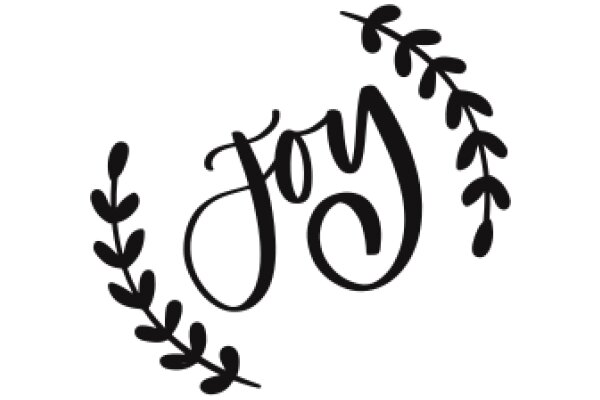 Stylized Black Lettering of the Word 'Joy' with a Decorative Leaf Border
