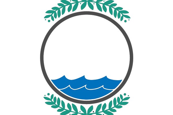 Oceanic Emblem: Waves Encircled by Laurel Leaves