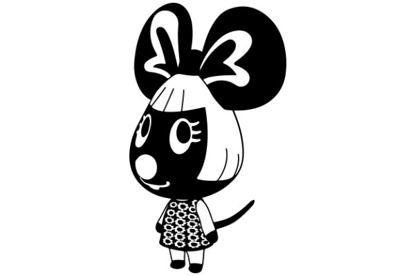 Adorable Cartoon of a Minimalist Mickey Mouse-Inspired Character with a Chic Dress and Bow