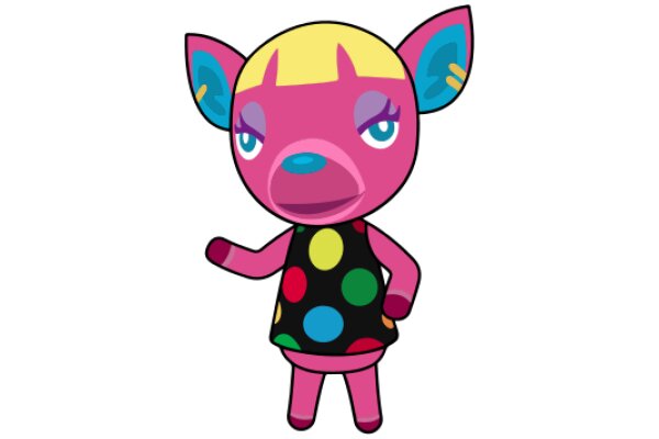 Vibrant and Colorful Cartoon Character: A Pink and Purple Monster with a Yellow Nose and Blue Ears