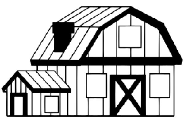 Simplistic Line Drawing of a Barn and House