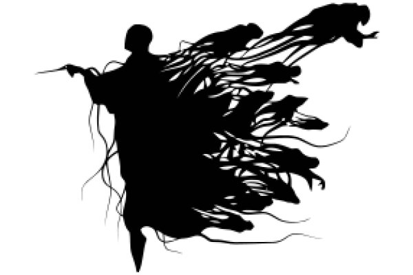 Silhouette of a Figure with Extended Arms and a Tail-like Structure