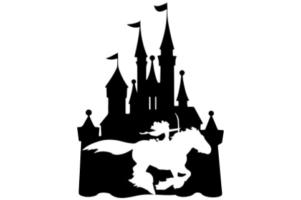 A Silhouette of a Castle and a Horse, with a Flag Flying High