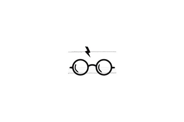 A Pair of Circular Glasses with a Lightning Bolt Above Them.