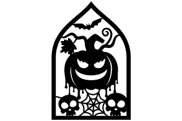 Whimsical Halloween Decoration: A Spooky Scene with a Witch, a Bat, and a Skull